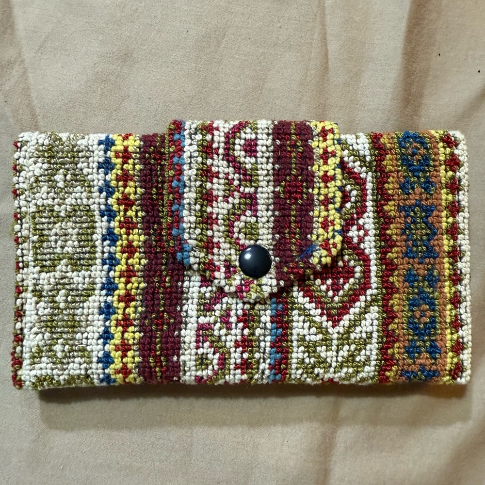 Vintage Multicolor Textile Clutch Wallet - Boho Style
